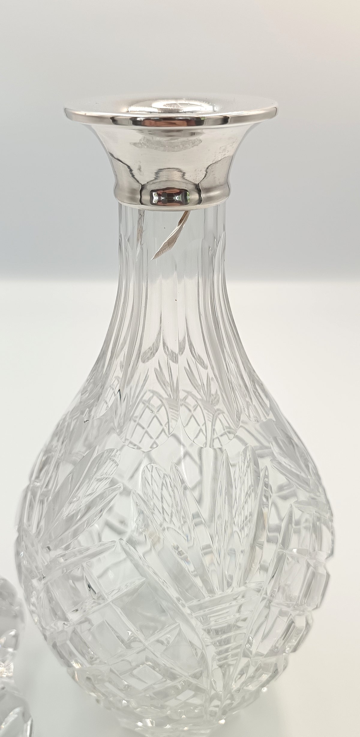 Full Lead Cut Crystal Decanter | Sterling Silver Collar | Attributed A.C. & Sons Ltd | London | Post-1971