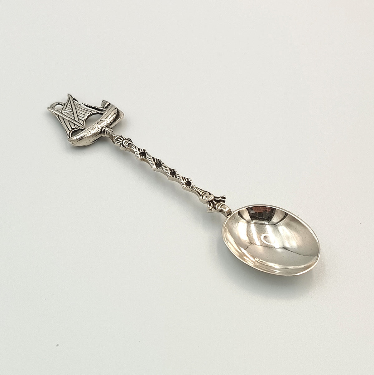 Dutch Silver | Sailing Ship Finial | Twisted Stem Teaspoon | Netherlands | Late 19th–Early 20th Century