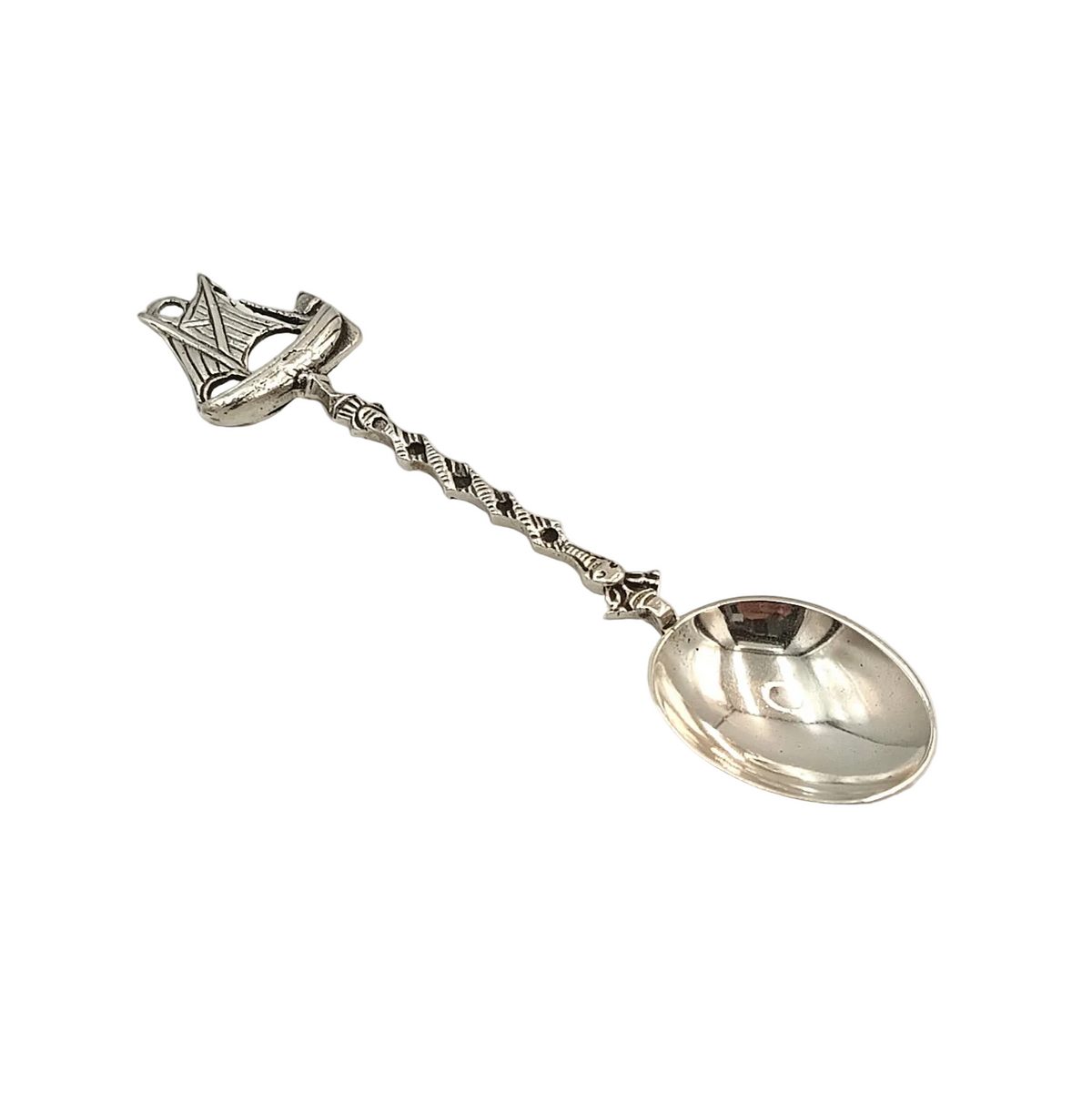 Dutch Silver | Sailing Ship Finial | Twisted Stem Teaspoon | Netherlands | Late 19th–Early 20th Century