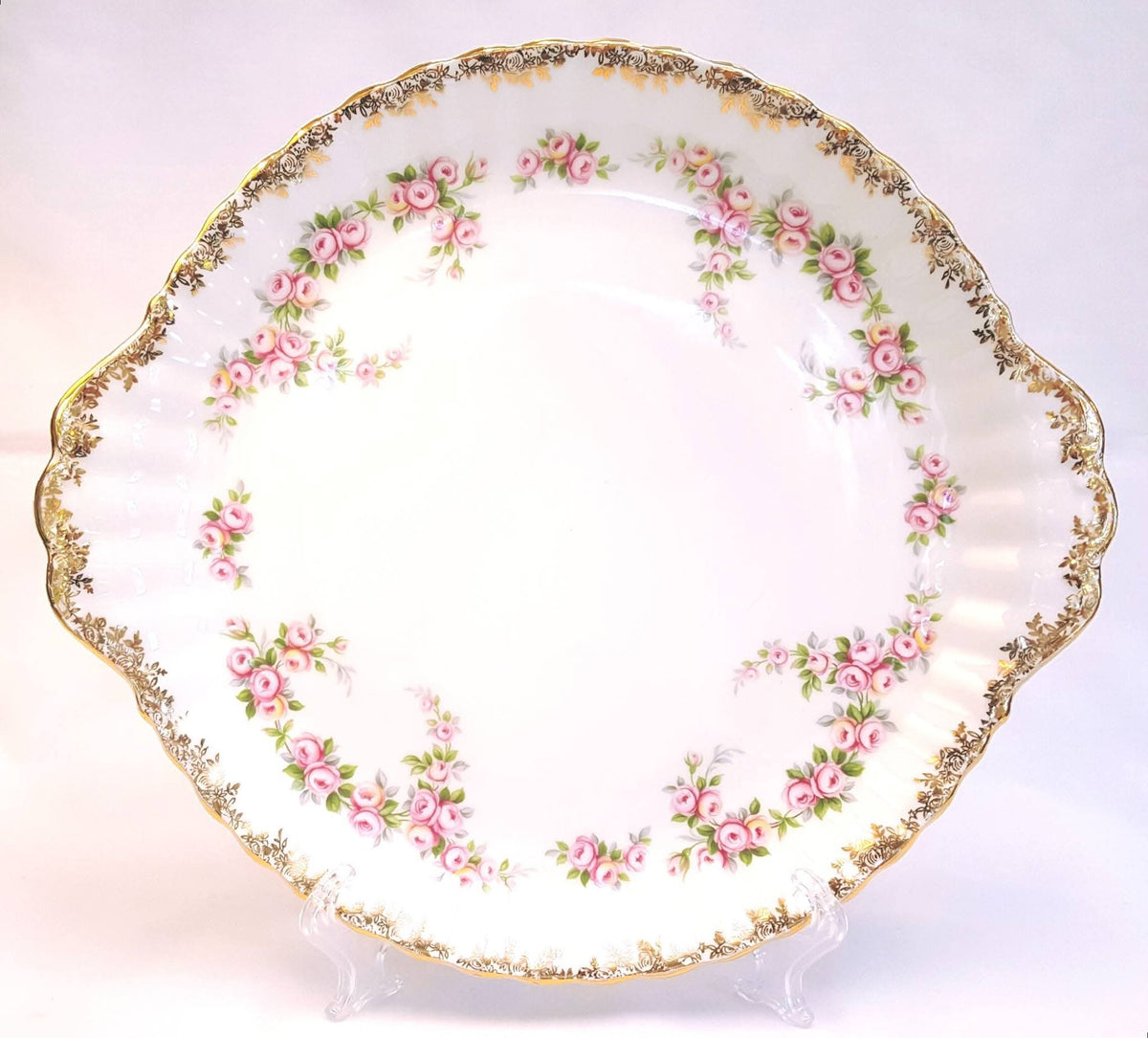 Royal Albert | Dimity Rose | Serving Grouping — Cake Plate, Milk Jug & Sugar Bowl | © 1969