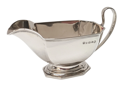 Elegant Art Deco Hallmarked Sterling Silver Sauce Boat – Hawksworth Eyre Birmingham 1934 | Timeless English Tableware