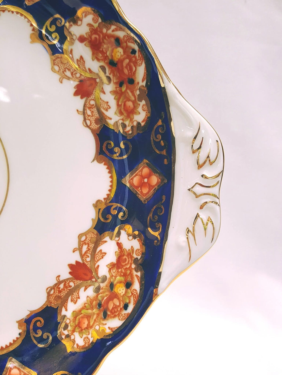 Royal Albert 'Heirloom' | Pattern No. 4534 | Large Handled Cake Plate, Large Milk Jug & Large Open Sugar Bowl | Imari-Style Cobalt Blue, Burnt Orange & 22ct Gold | Made in England | Mint Unused Condition