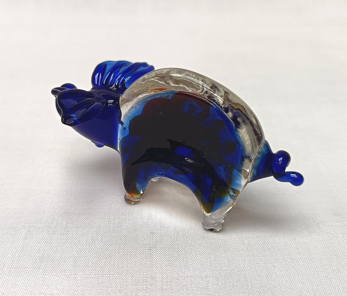Murano-Style | Millefiori Art Glass | Pig Figurine | Cobalt Blue & Clear | Vintage