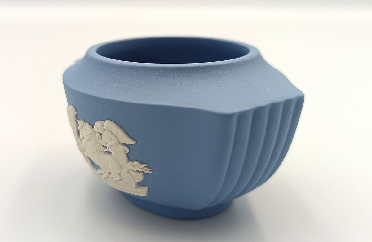Wedgwood | Blue Jasperware | Faceted Squat Vase | Made in England | Dated 1956