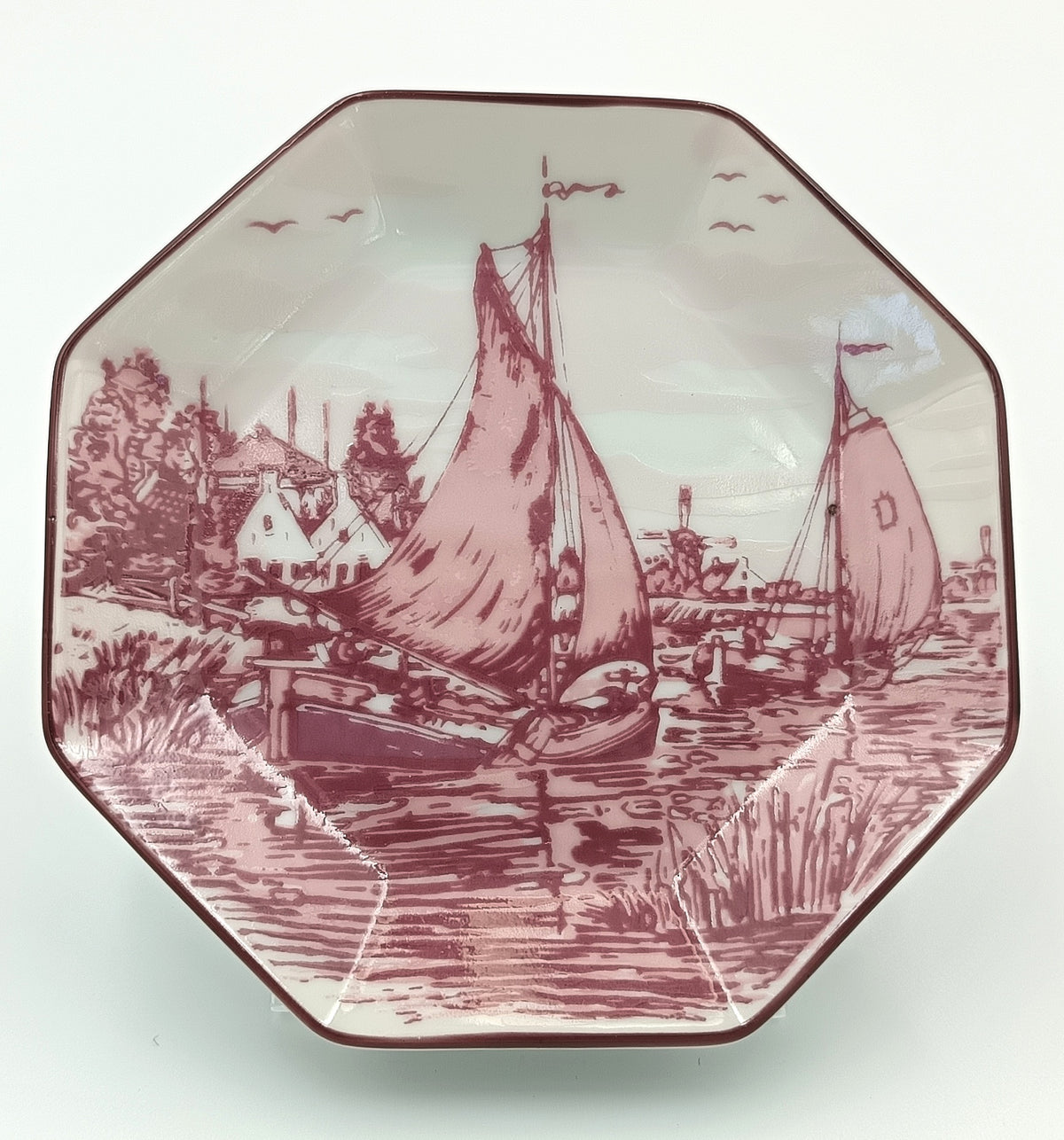 Oude Molen Fabriek B.V. | Dutch Harbour Scene | Octagonal Trinket Dish | Transfer-Printed Porcelain | Holland, 20th Century