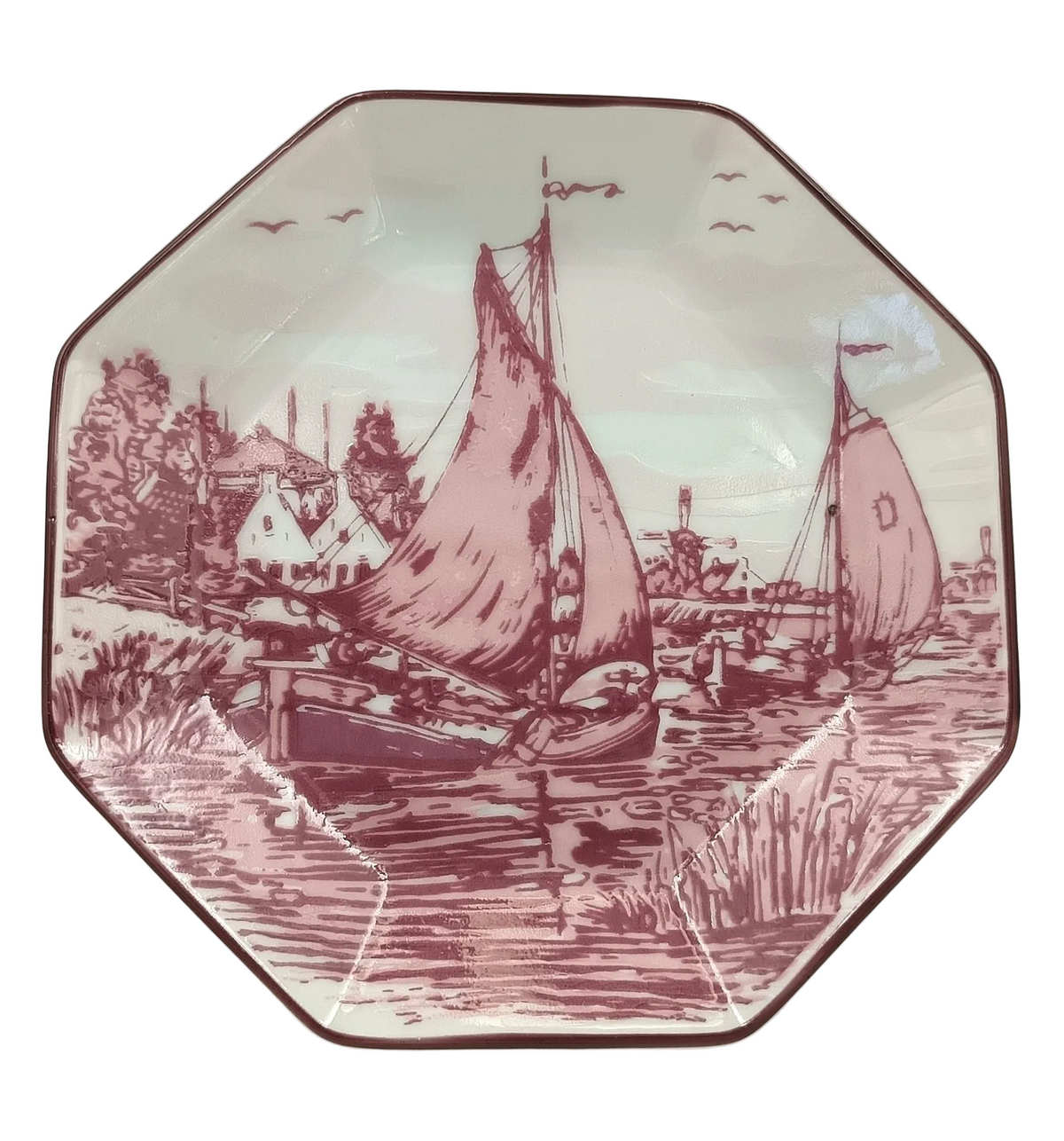 Oude Molen Fabriek B.V. | Dutch Harbour Scene | Octagonal Trinket Dish | Transfer-Printed Porcelain | Holland, 20th Century