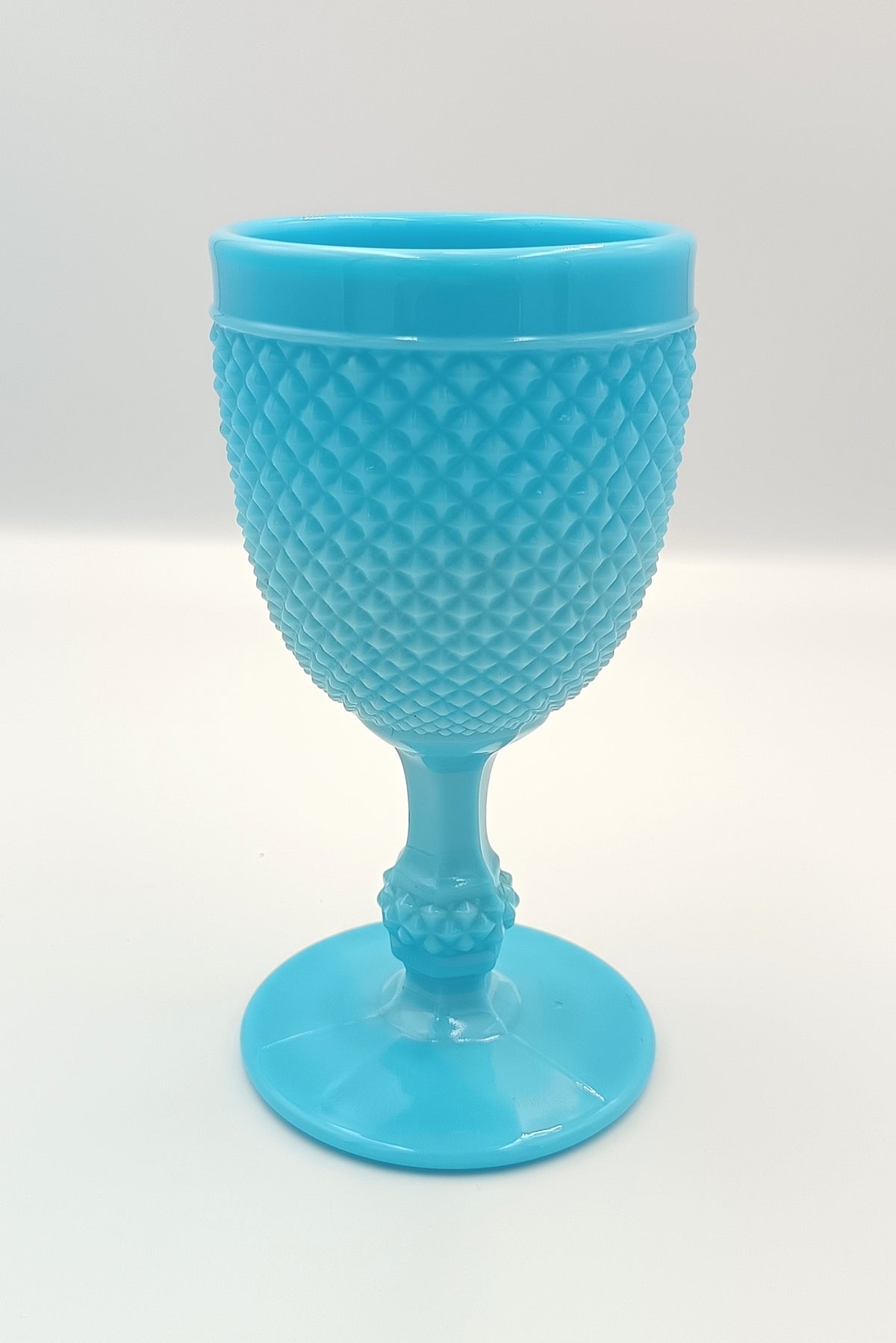 Casa Pupo | Turquoise Blue Milk Glass Goblet | Diamond Hobnail Pattern | c.1960s
