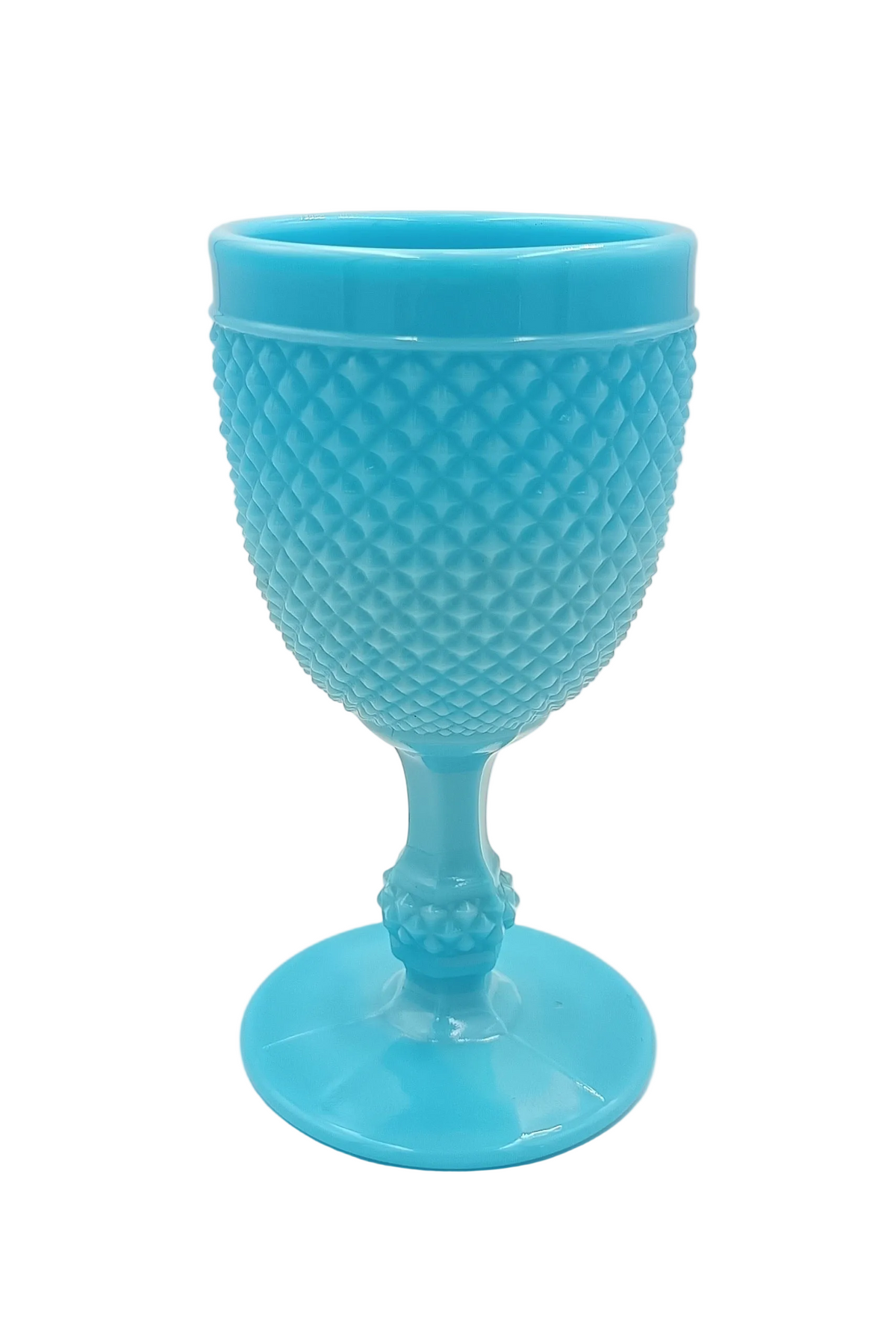 Casa Pupo | Turquoise Blue Milk Glass Goblet | Diamond Hobnail Pattern | c.1960s