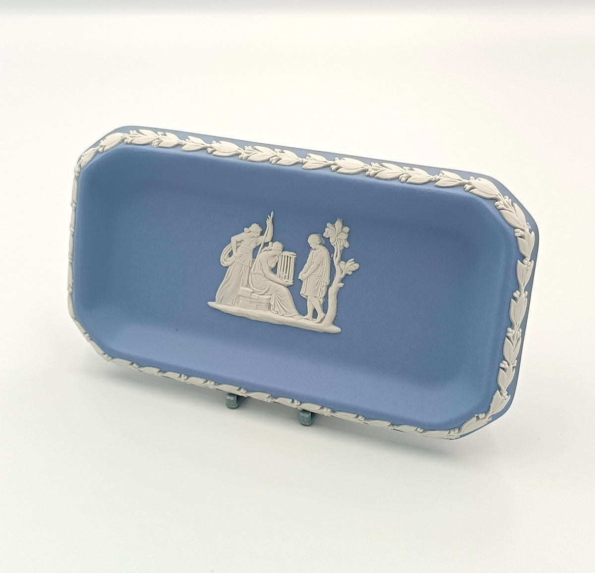 Wedgwood | Jasperware | Rectangular Tray | Light Blue | Classical Figures in Bas-Relief | England | 1963