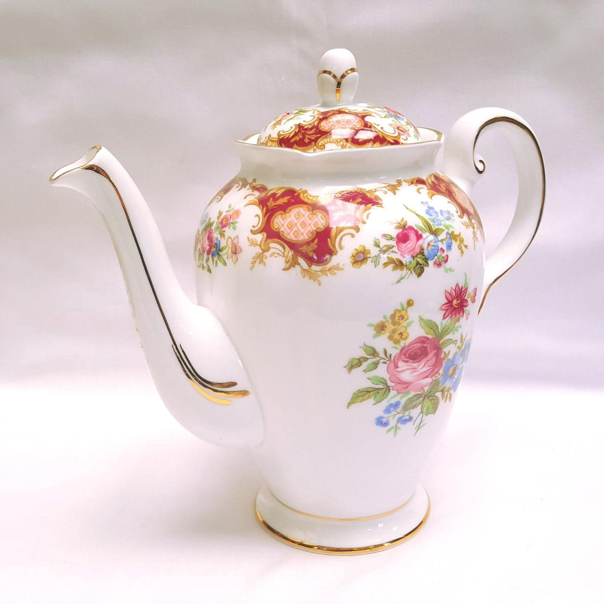 Tuscan Fine Bone China | Windsor | Coffee Set | Crimson & Gold Rococo | Circa late 1940s–1950s