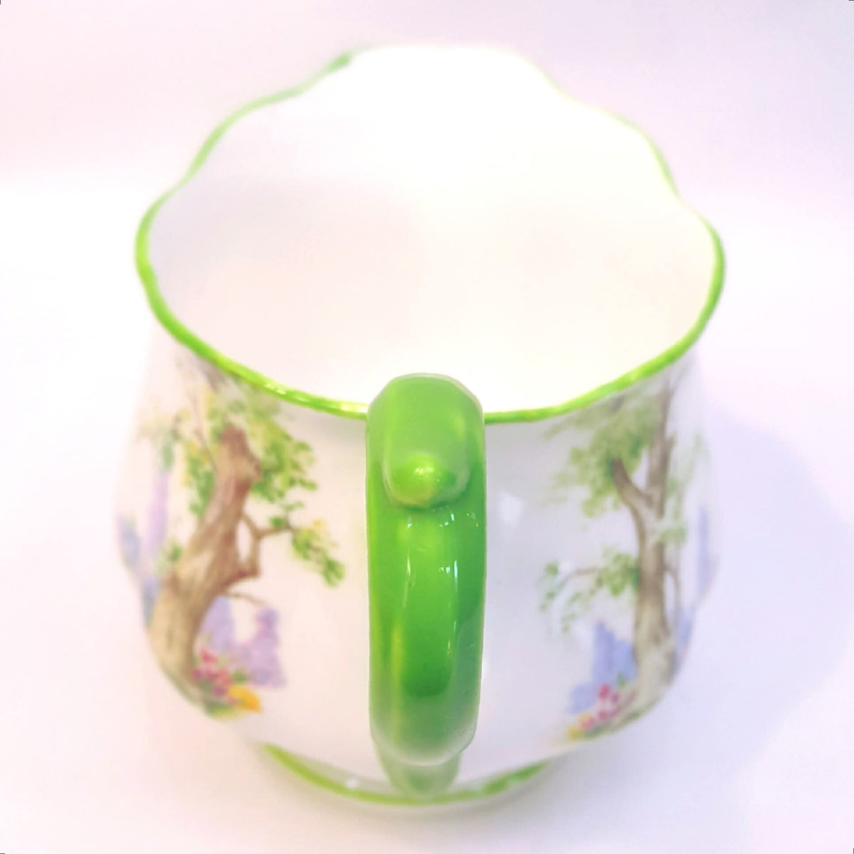 Royal Albert | 'Greenwood Tree' | Six-Piece Tea Setting for Four | Scalloped Green-Trimmed Bone China | Circa 1940s | Near-Unused Condition