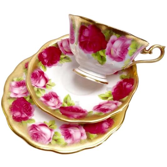 Royal Albert | Old English Rose | Teacup, Saucer and Side Plate Trio | Bone China | England | c.1950s–1960s | Set of Six