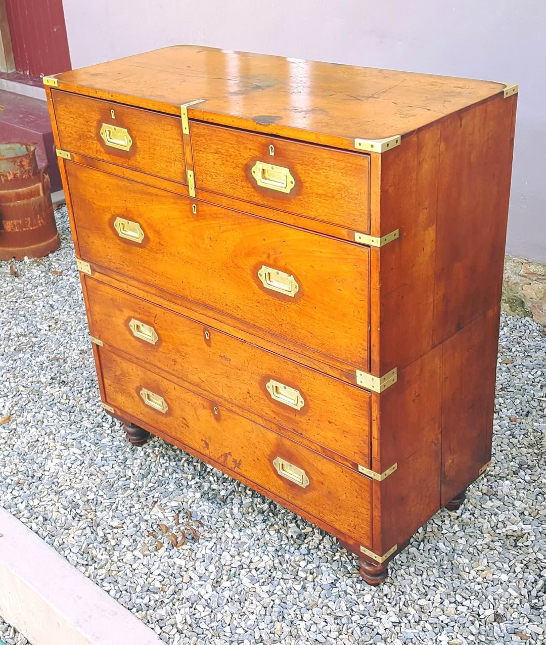 Victorian Military Campaign Chest | Two-Section Mahogany & Brass | c.1860