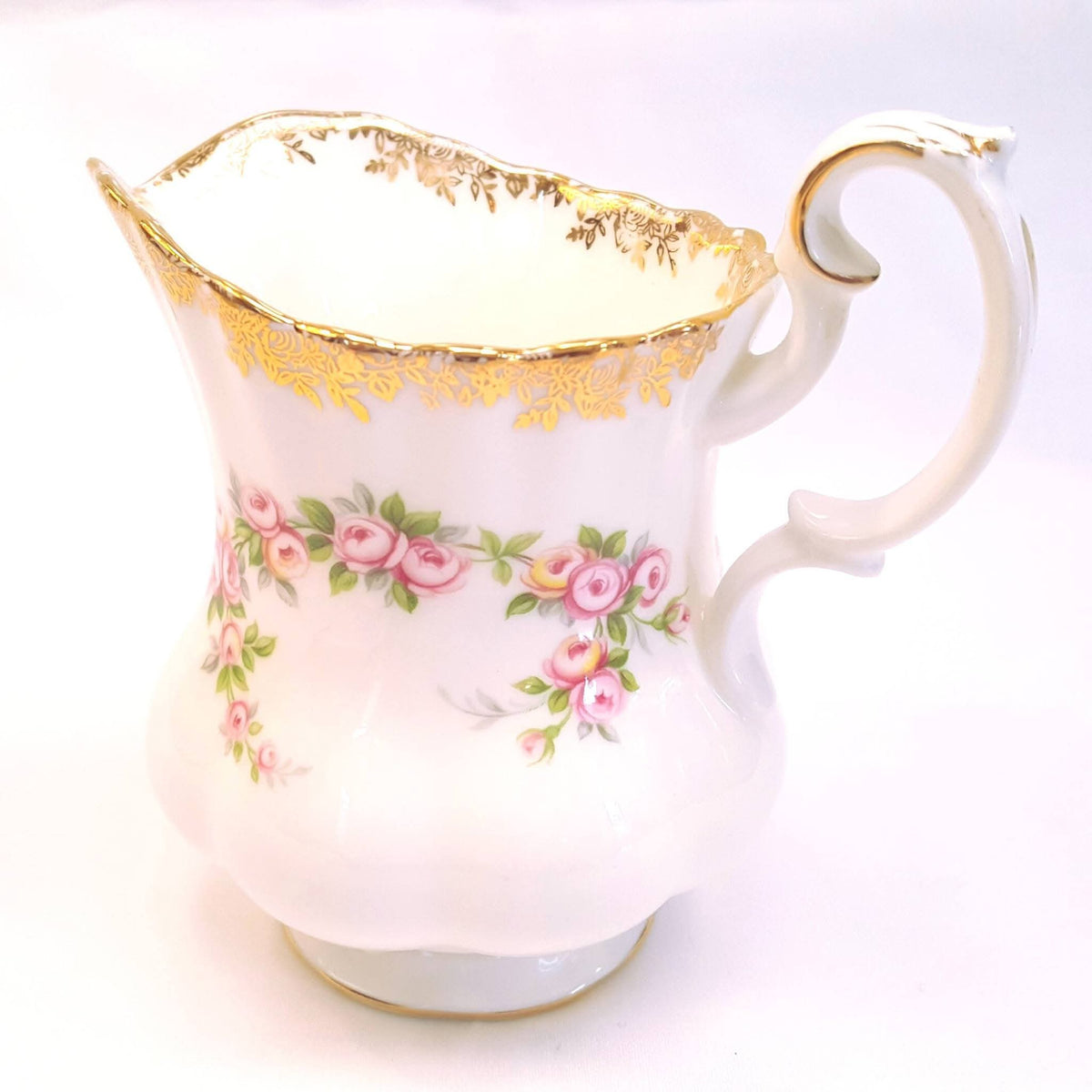 Royal Albert | Dimity Rose | Serving Grouping — Cake Plate, Milk Jug & Sugar Bowl | © 1969