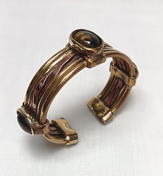 Local Artisan | One-off Design | Copper and Brass Cuff Bangle | Tiger's Eye Cabochons | Contemporary