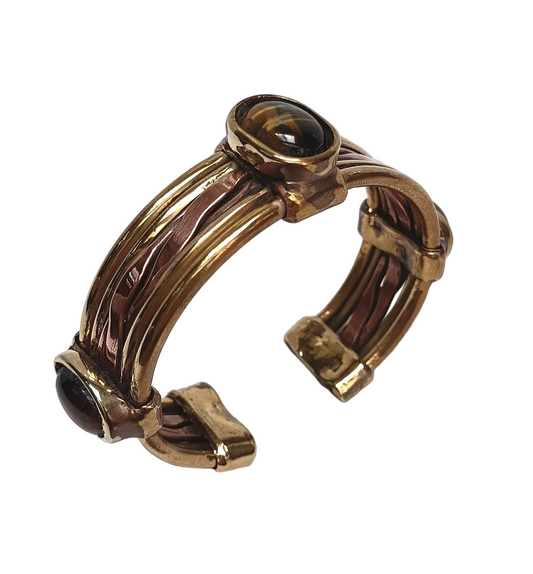 Local Artisan | One-off Design | Copper and Brass Cuff Bangle | Tiger's Eye Cabochons | Contemporary