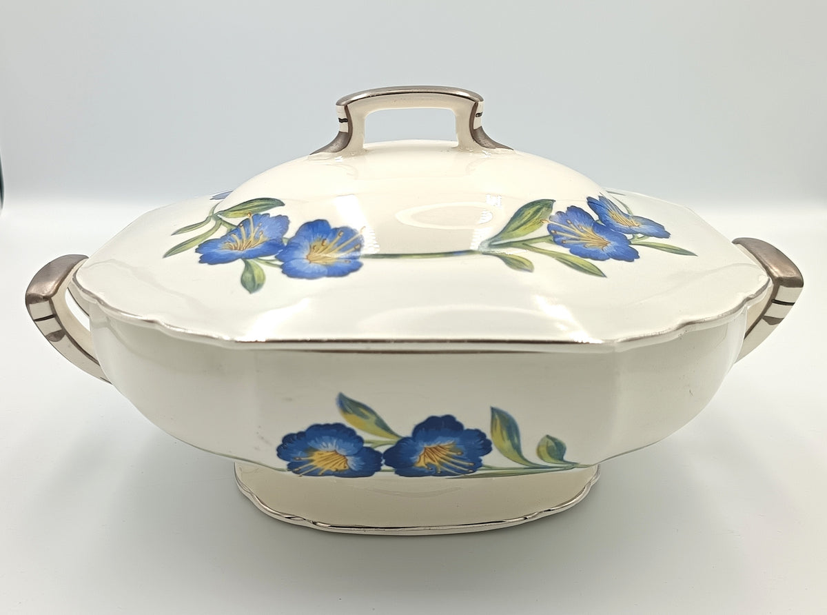 W.H. Grindley & Co. | Ivory Earthenware | Blue Floral | Covered Serving Tureen | England, circa 1925–1935