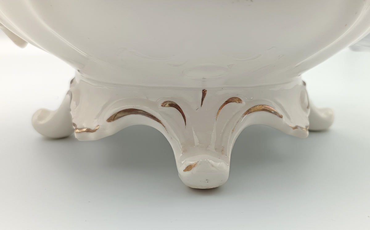 Victorian | White Earthenware | Footed Teapot | Hand-Painted Gilt Rococo Revival Decoration | c.1840–1870 | Pattern No. 1398