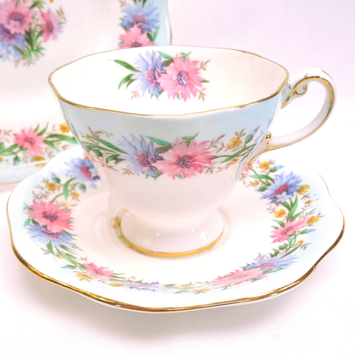 E. Brain & Co Ltd | Foley Bone China | 'Cornflower' | Two Trios | Bone China | Circa 1920s–1940s | Very Good Condition