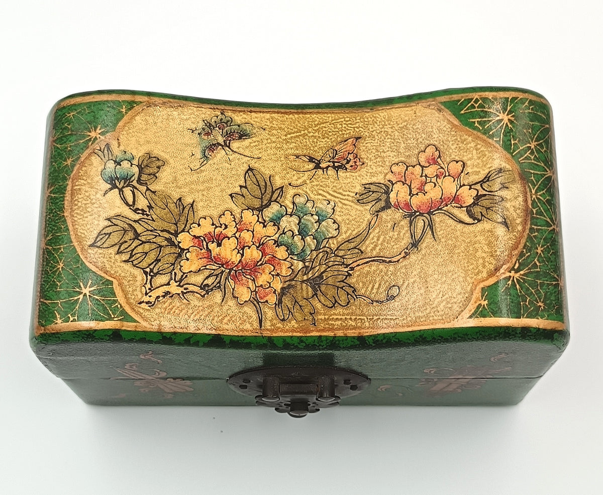 Chinese | Lacquered Wood | Pillow-Form Box | Floral and Butterfly Decoration | China | Late 20th Century