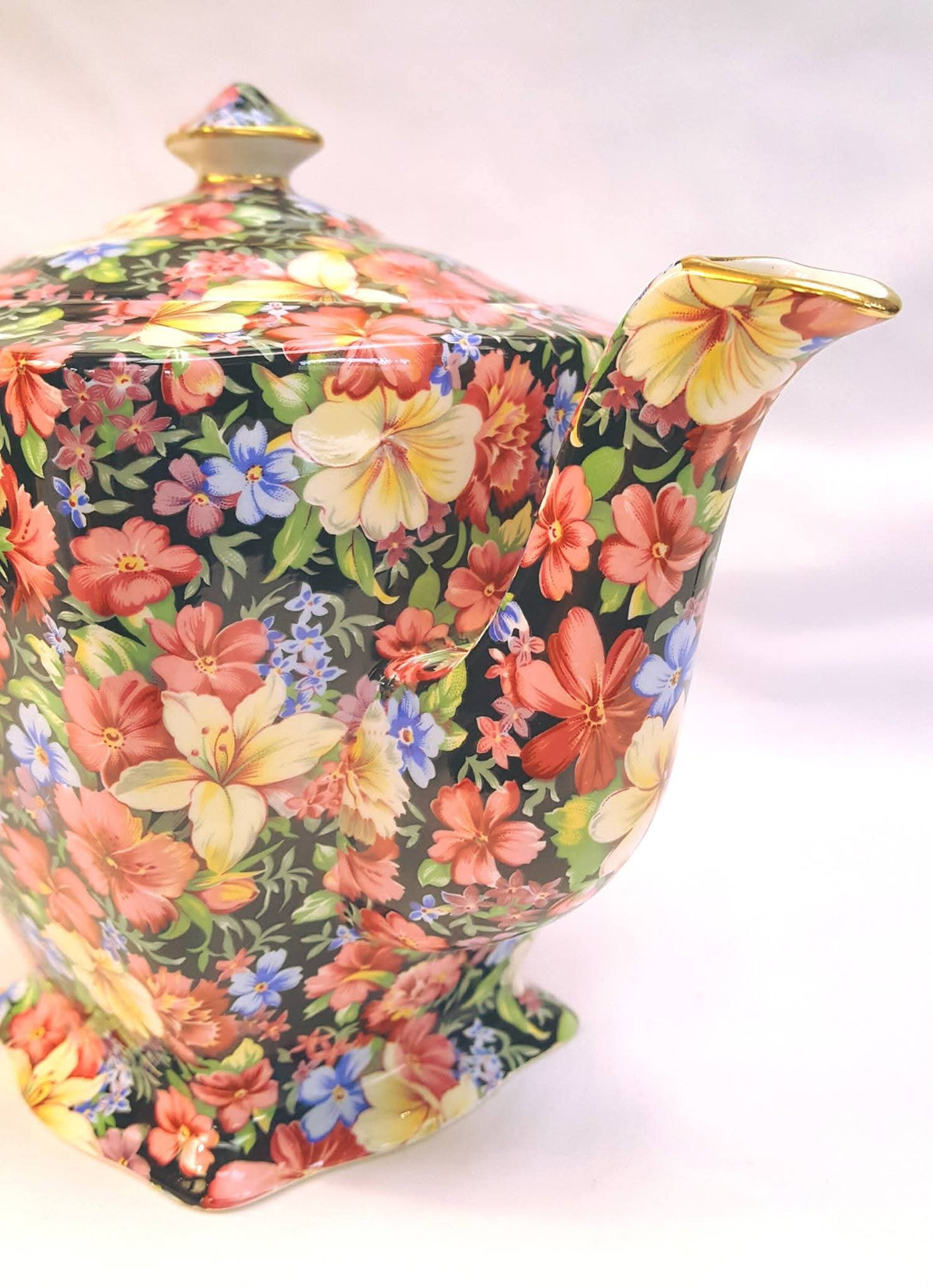 Grimwades Royal Winton | Florence Chintz | Teapot | Black Ground | 1995 Revival