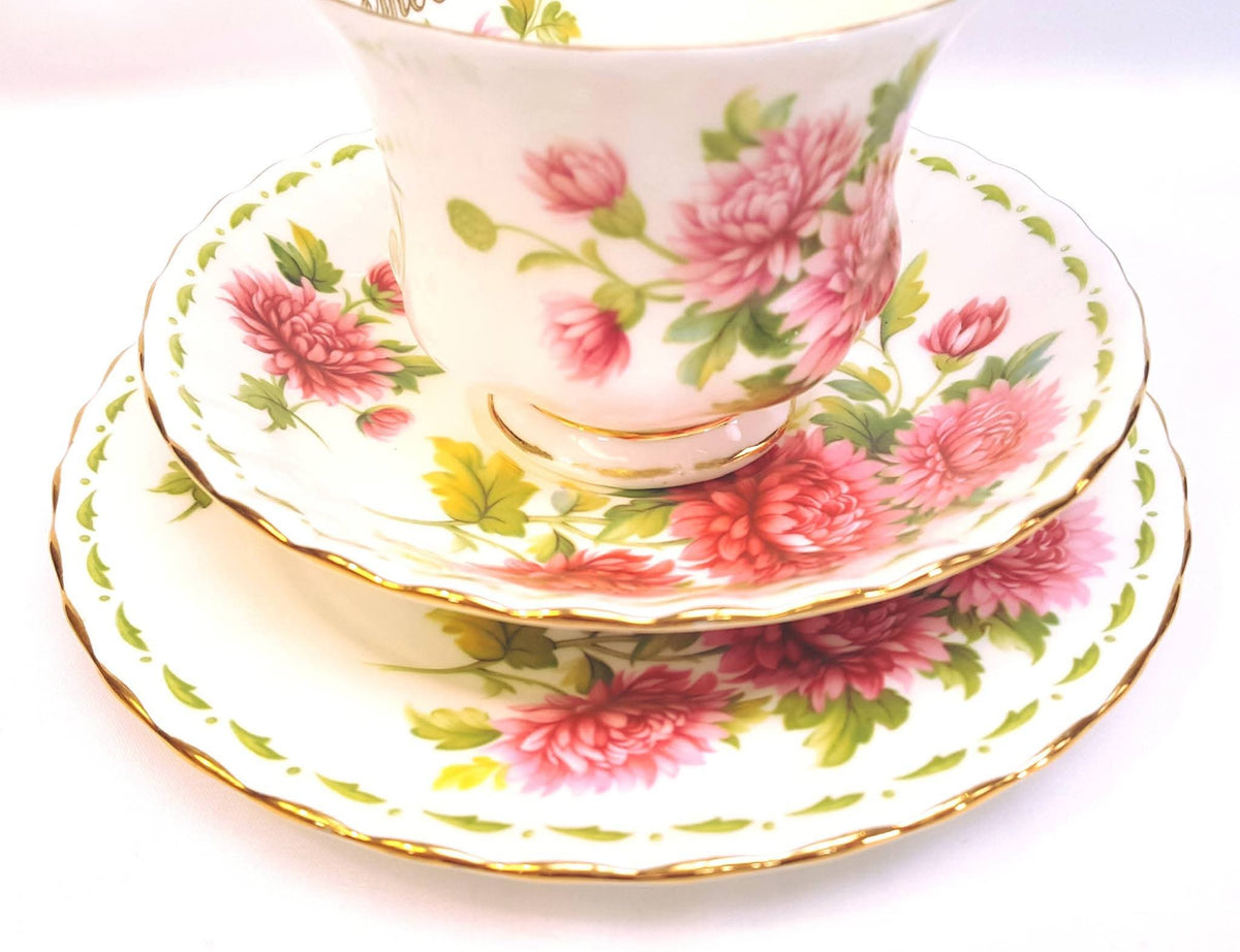 Royal Albert | Flower of the Month Series | November — Chrysanthemum | Full Trio & Miniature Duo | Bone China | England | Mint Unused Condition