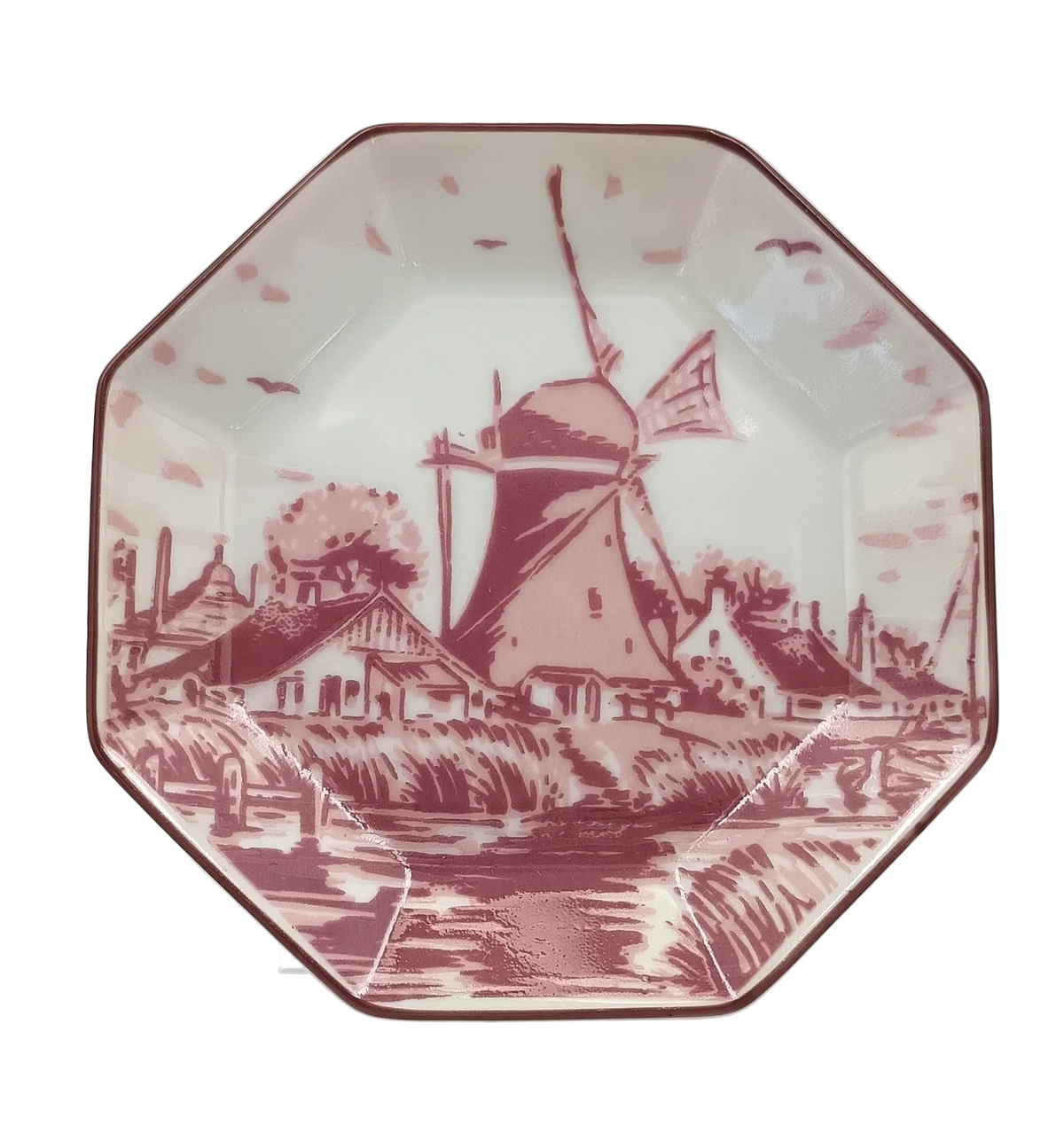 Oude Molen Fabriek B.V. | Dutch Landscape | Octagonal Trinket Dish | Transfer-Printed Porcelain | Holland, 20th Century