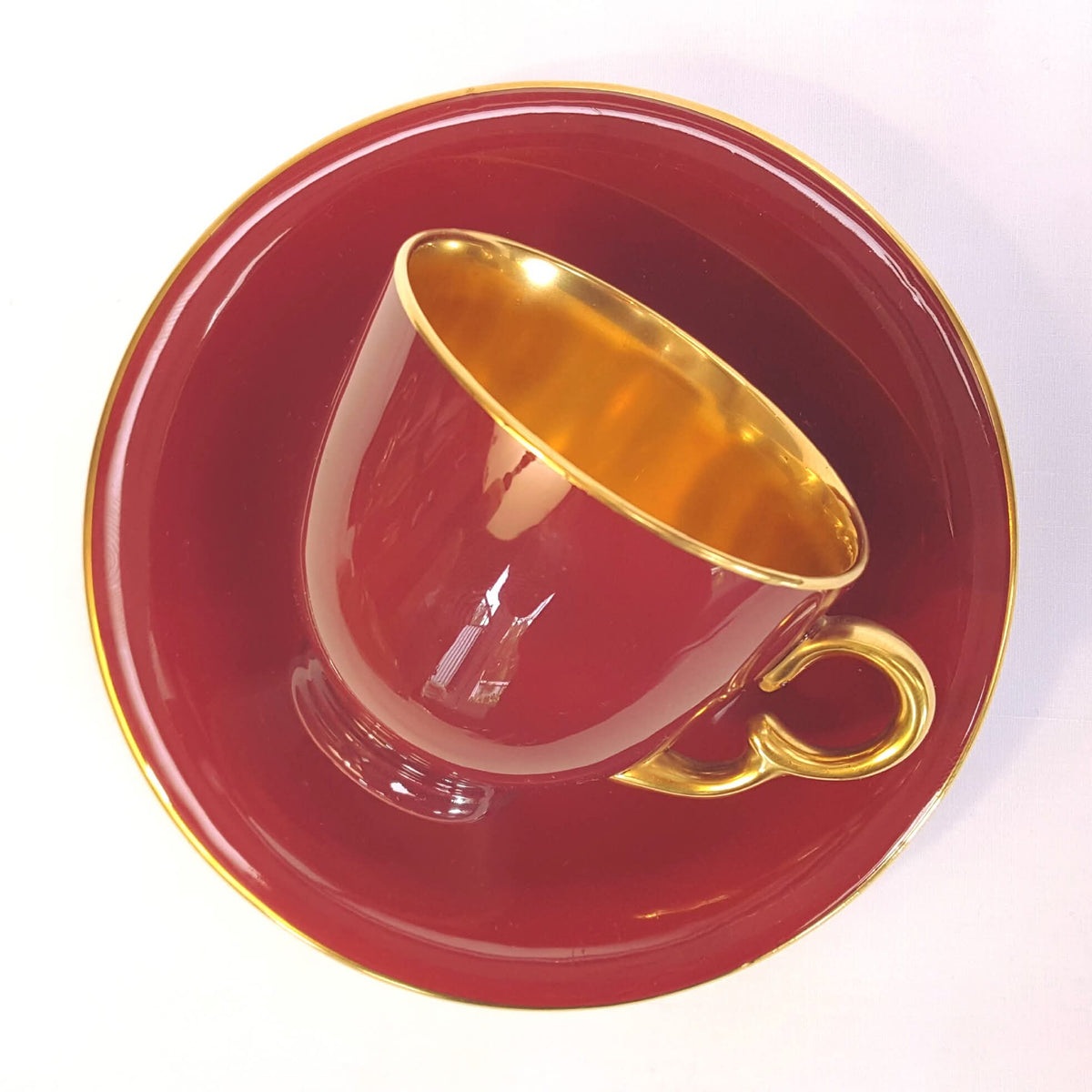 Crown Devon | Fielding's | Lynton Shape | Art Deco Burgundy & Gold Coffee Service | 15 Pieces | Rd Applied For | Pattern 3184 | Circa Late 1920s–1930s | England | Excellent Unused Condition