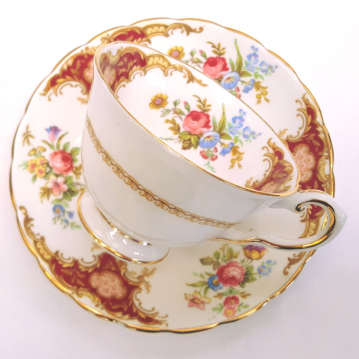 Tuscan Fine Bone China | Windsor | Coffee Set | Crimson & Gold Rococo | Circa late 1940s–1950s