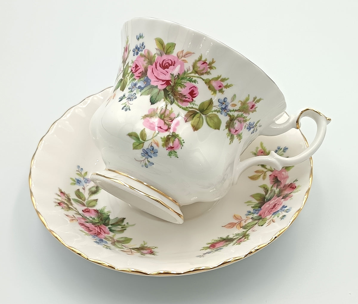 Royal Albert | Moss Rose | Tea Cup and Saucer | Bone China | England | c.1960s–1970s