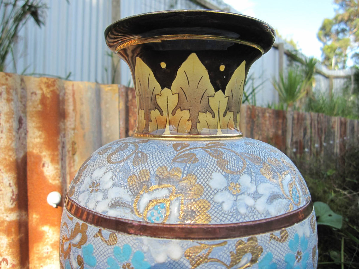 Royal Doulton Lambeth | Slater's Patent Chine Ware Vase | X2031 | Decorator Initials HN | c.1887–1893