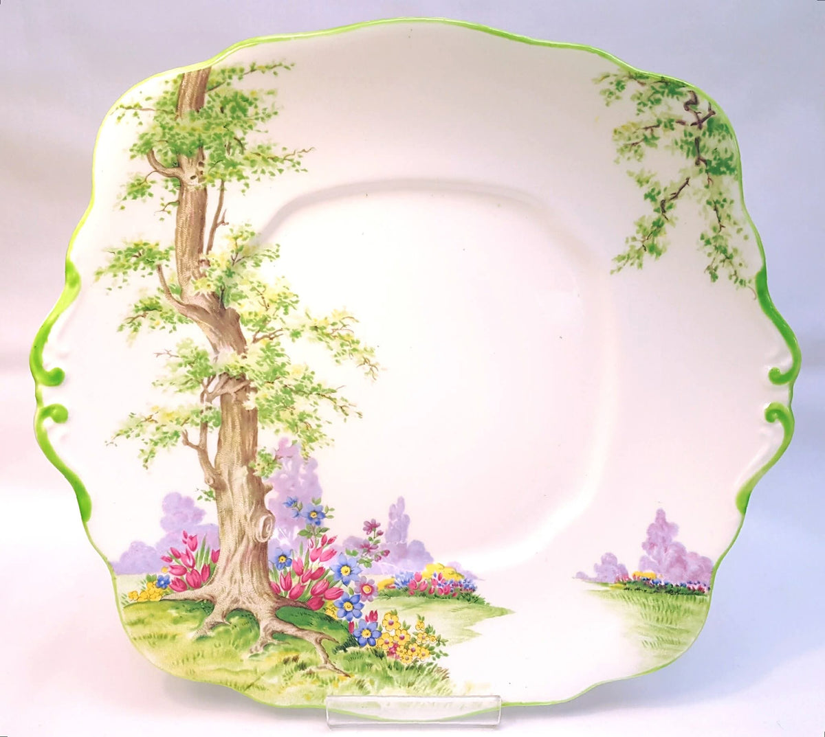 Royal Albert | 'Greenwood Tree' | Six-Piece Tea Setting for Four | Scalloped Green-Trimmed Bone China | Circa 1940s | Near-Unused Condition