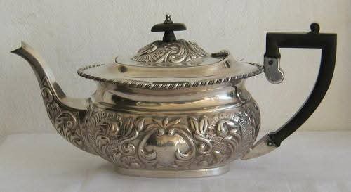Sheffield Silver Plate | Five-Piece Tea & Coffee Service with Tray | Repousse Foliate Decoration | England | c.1890–1920