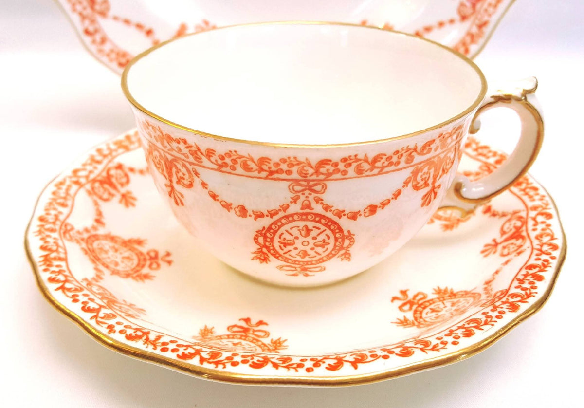 Royal Crown Derby | Neoclassical Swag & Medallion | Large Cake Plate & Two Trios | Circa 1895
