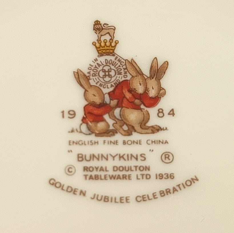 Royal Doulton | Bunnykins | Two-Handled Child's Mug | Fine Bone China | England, 1984 — Golden Jubilee Celebration
