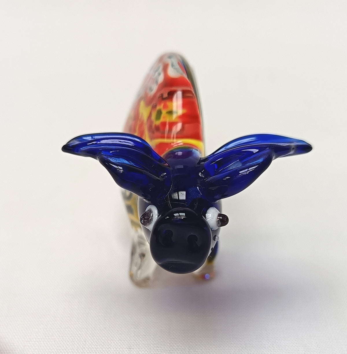 Murano-Style | Millefiori Art Glass | Pig Figurine | Cobalt Blue & Clear | Vintage