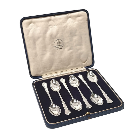 Mappin & Webb Sterling Silver Coffee Spoon Set – London 1929, Original Presentation Case