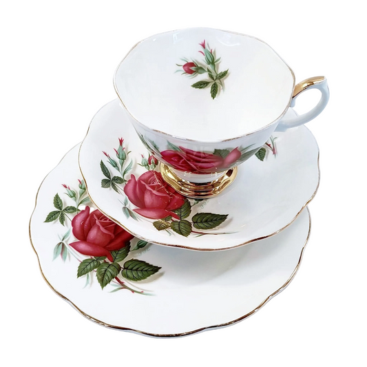 Vintage Royal Albert Sweetheart Roses "Patricia" Bone China Trio — Teacup Saucer Side Plate, Series of Six, England