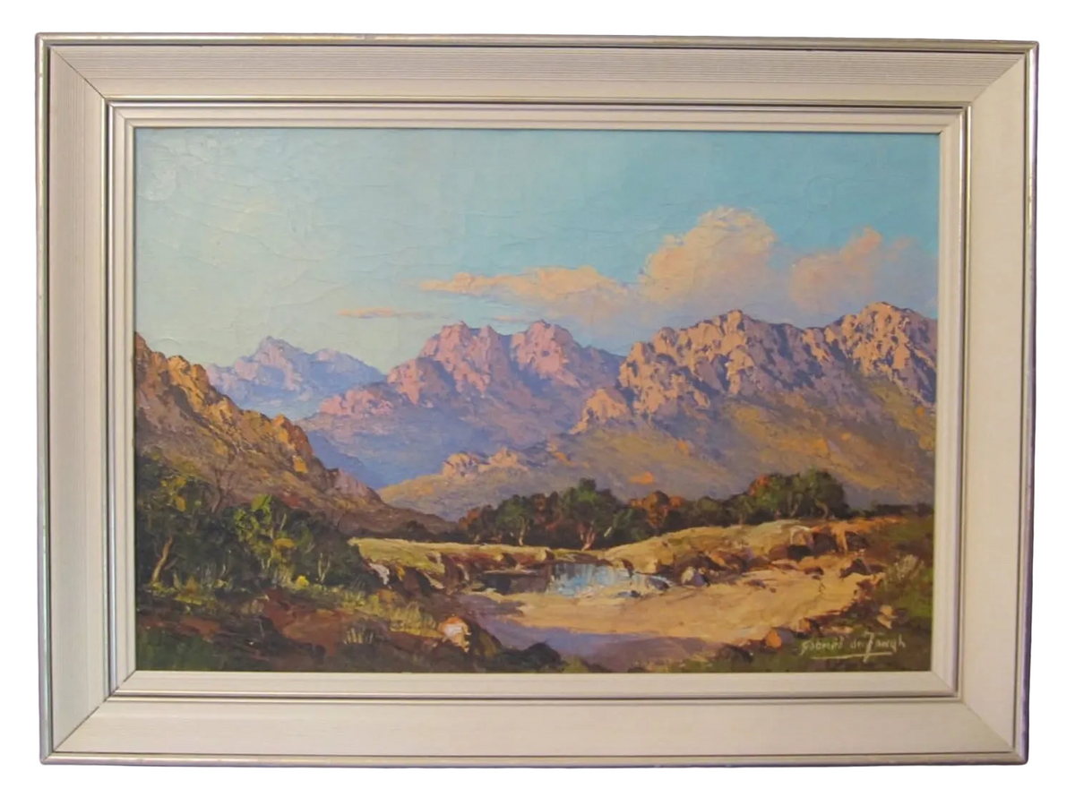 Gabriel de Jongh | Cape Mountain Landscape with River | Oil on Canvas | South Africa | 20th Century