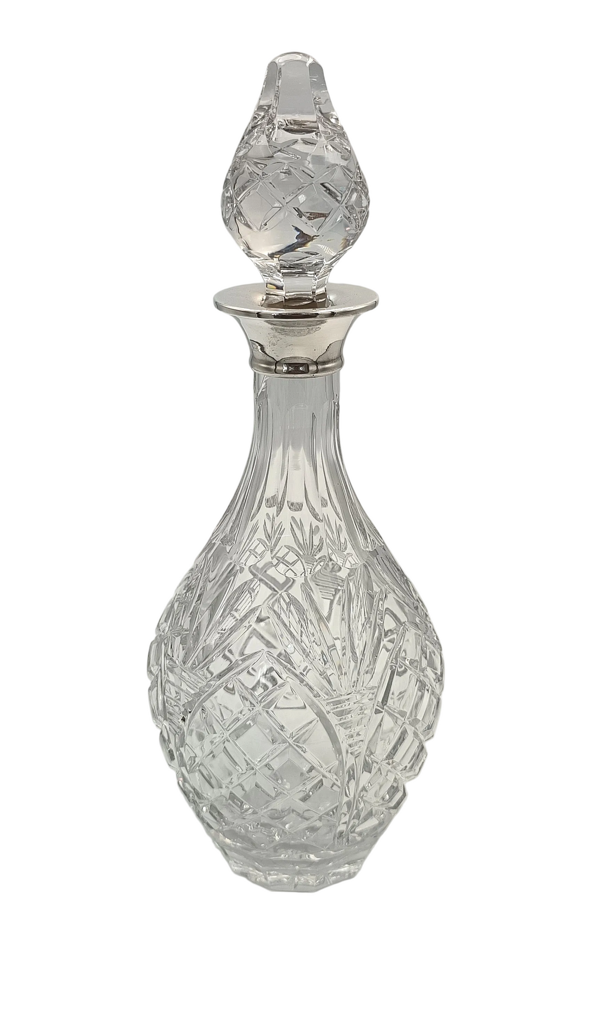 Full Lead Cut Crystal Decanter | Sterling Silver Collar | Attributed A.C. & Sons Ltd | London | Post-1971