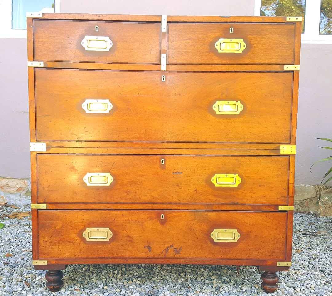 Victorian Military Campaign Chest | Two-Section Mahogany & Brass | c.1860