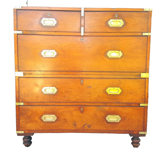Victorian Military Campaign Chest | Two-Section Mahogany & Brass | c.1860
