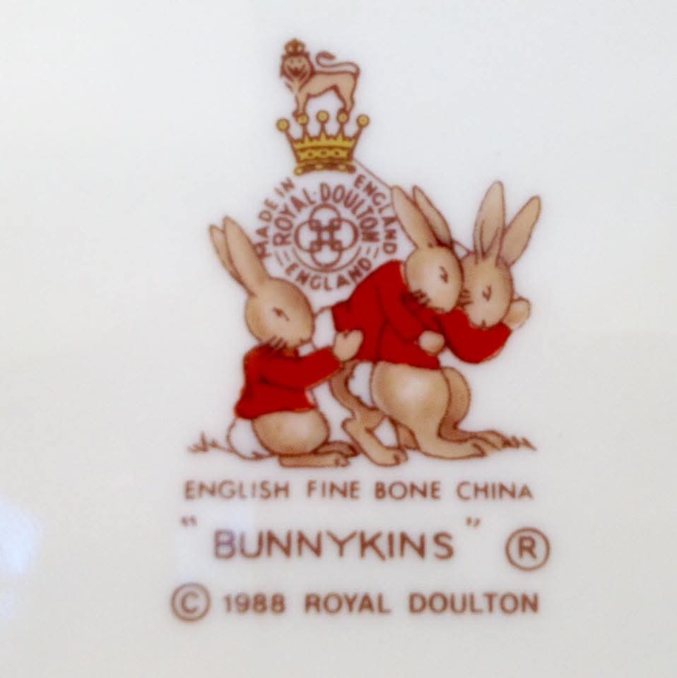 Royal Doulton 'Bunnykins' Bone China Baby Plate & Porridge Bowl — Outdoor Party & Bathtime Scenes, England — Duo