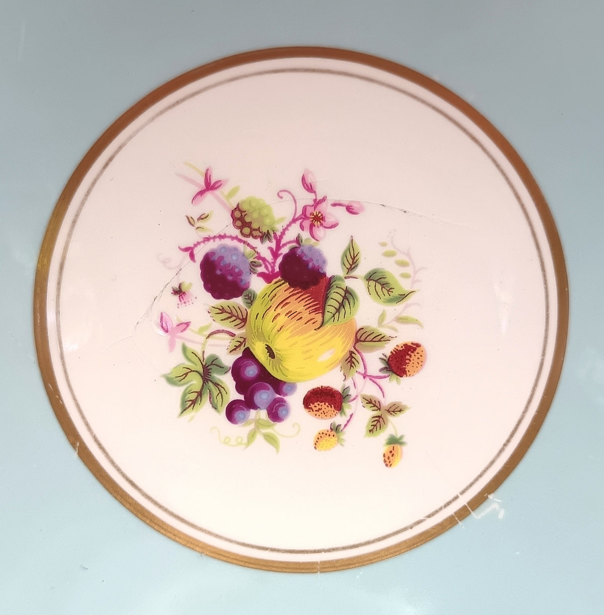 Paragon | Fine Bone China | Tazza | Turquoise Ground with Hand-Painted Fruit Centre | Rococo Revival | c.1952–1960