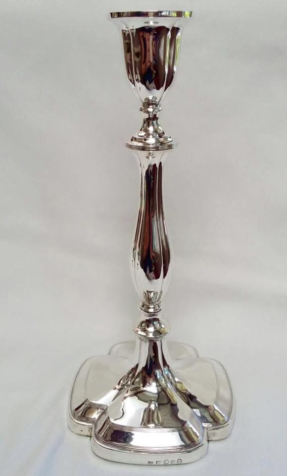 Pair of Sterling Silver Candlesticks — Baluster Column on Quatrefoil Base — Sheffield 1834, L P & Co — William IV
