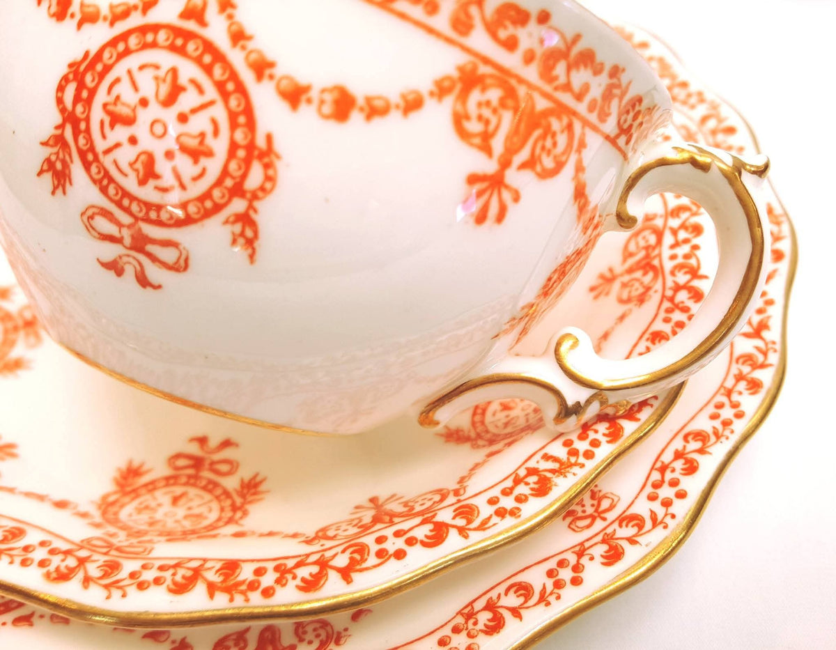 Royal Crown Derby | Neoclassical Swag & Medallion | Large Cake Plate & Two Trios | Circa 1895