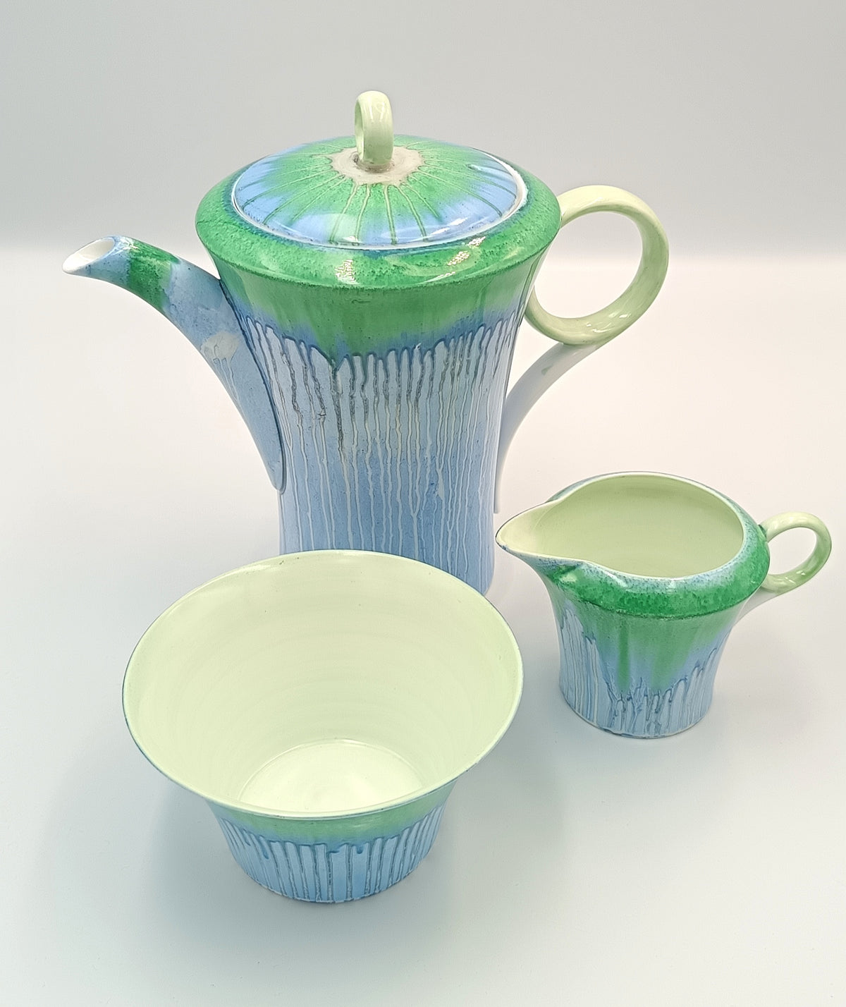Shelley | Harmony Dripware | Regent Shape | Blue & Green | Part Coffee Service | England, 1933–1934