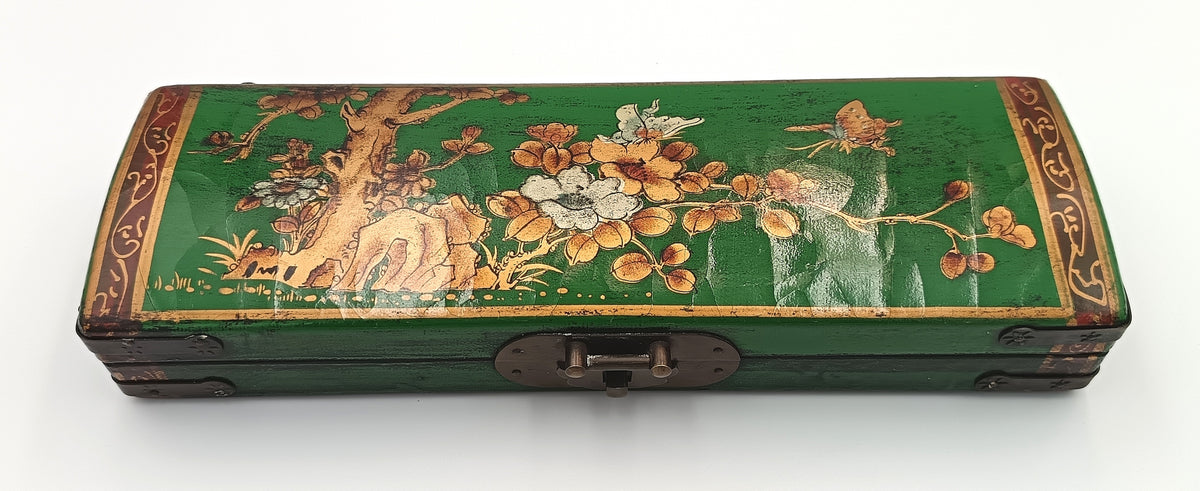 Chinese | Lacquered Wood | Document Box with Pin Closure | Floral and Butterfly Decoration | China | Late 20th Century