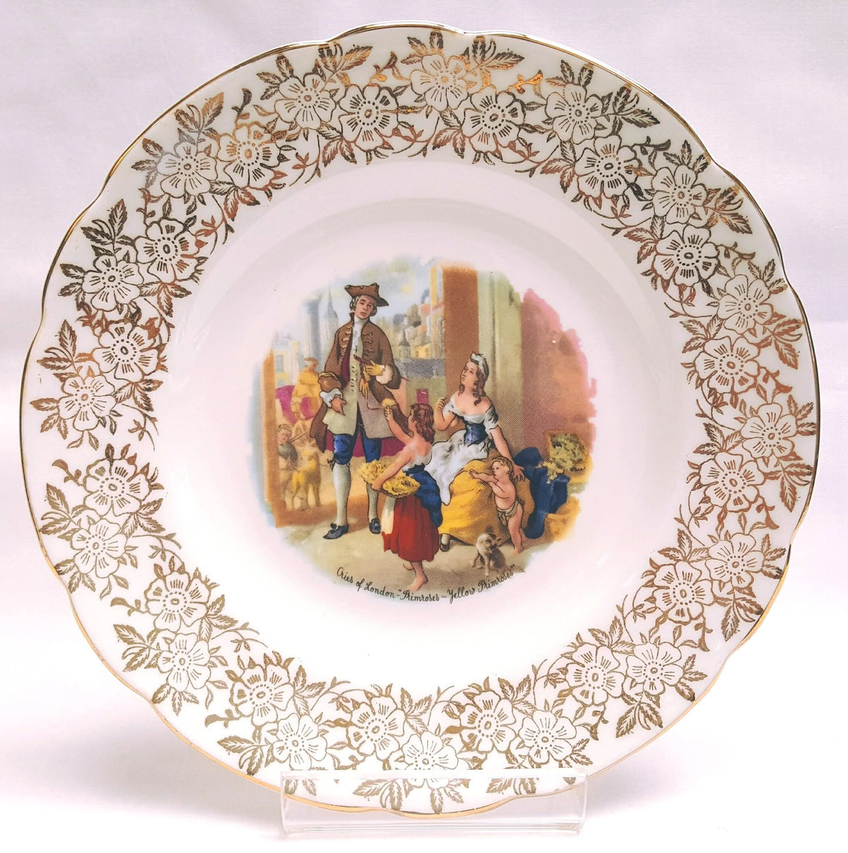 Springfield Bone China | 'Cries of London' Series | Bone China Trios (Teacup, Saucer & Side Plate) | Gold Floral Border | Made in England | Excellent Condition