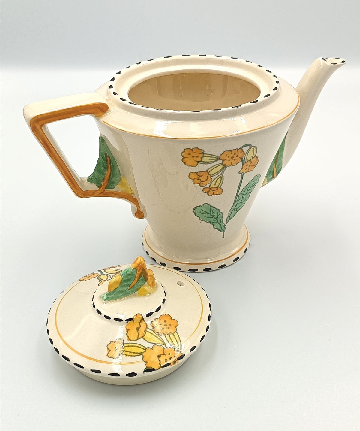 Burgess & Leigh (Burleigh Ware) | Meadowland Pattern | Zenith Shape Teapot | Art Deco Earthenware | Burslem, England, c.1930s